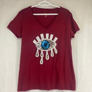 Burgundy V-neck sequin eye w/drips sz Large